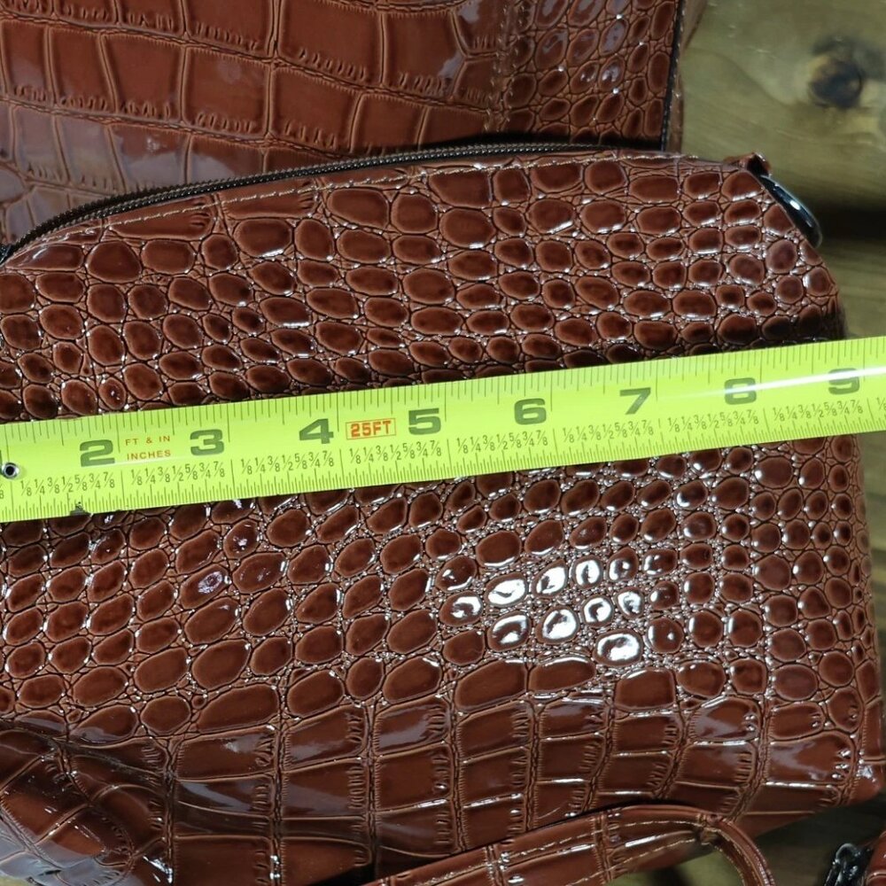 HARPER & HYDE 3Pcs Brown Croc Embossed Vegan Leather Tote Crossbody Bag,2 sm bag - Picture 4 of 7
